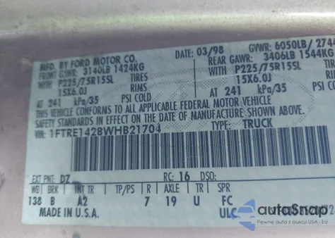 1998 Ford Econoline Commercial/Recreational from USA, damaged, VIN 1FTRE1428WHB21704